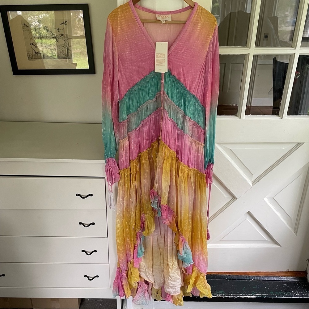 ROCOCO SAND Maxi Dress Summer Sequin Pastel High-Low - Picture 8 of 13